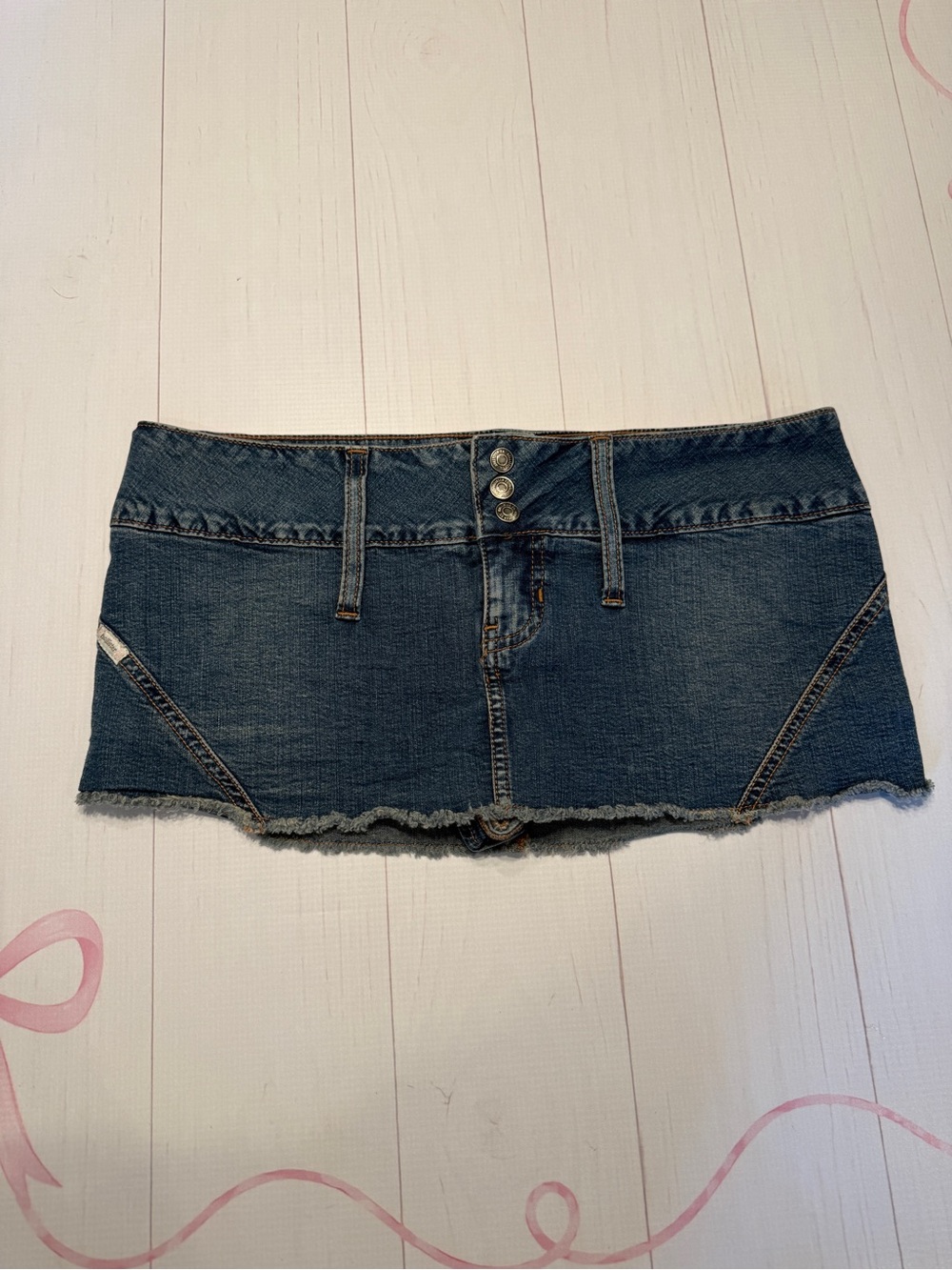 Vintage Y2K Hollister Dark Blue Denim Mini Skirt with Raw Hem Size 9
